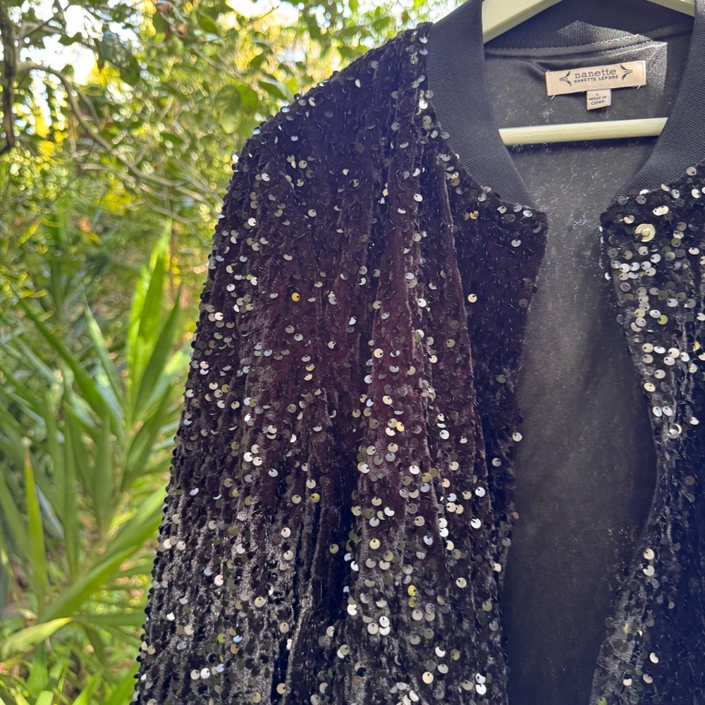 Nanette Lepore Sequined Black Bomber Jacket - Picture 5 of 5